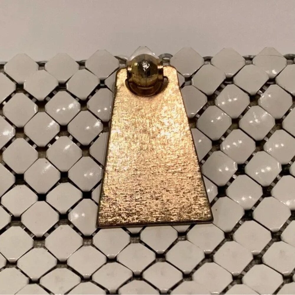 Vintage Whiting & Davis White Metal Mesh Handbag Gold Chain Link Straps 10” - Picture 6 of 12